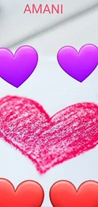 This phone live wallpaper showcases a vibrant, close-up illustration of a heart, drawn with scarlet and purple colours