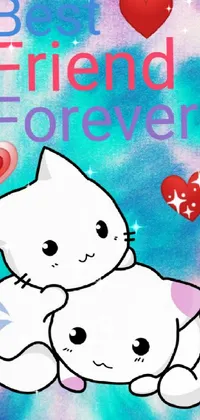 This live wallpaper features an adorable image of cuddling cats against a colorful background
