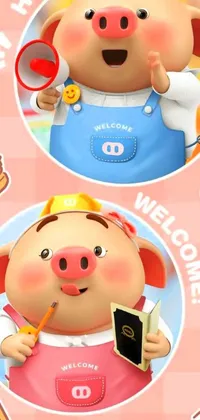 Looking for a captivating live phone wallpaper that's both unique and playful? Check out this charming digital rendering featuring a delightful duo of pink pigs! Designed in a colorful process art style, this happy meal toy inspired live wallpaper is perfect for adding a touch of whimsy and joy to your phone screen