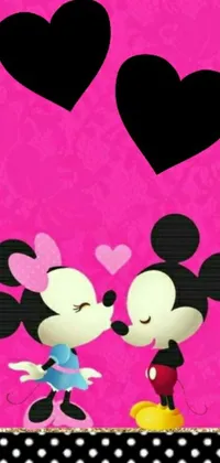 This live phone wallpaper depicts a charming and romantic scene from a popular cartoon couple