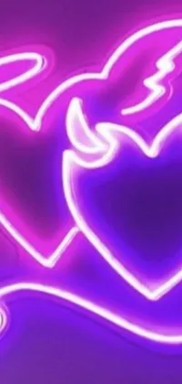 Get this stunning phone live wallpaper featuring two hearts with angel wings on a purple background, perfect for adding a touch of modern graffiti, neon accent light, album cover, and tumblr vibe to your device