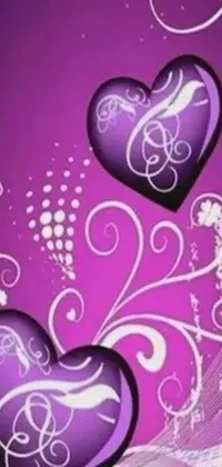 Enhance your phone screen with this beautiful live wallpaper featuring two 3D-style purple hearts on a soft purple background