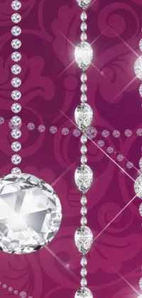Looking for a phone live wallpaper that exudes pure luxury and style? Look no further! This wallpaper features a stunning bunch of diamonds on a regal purple background, with an opulent pearl necklace framing the design