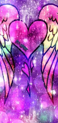 Make your phone screen shine with this amazing live wallpaper! Featuring a detailed digital art design, it showcases a heart with wings that truly stands out against a star-filled galaxy background
