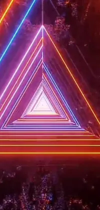 This phone live wallpaper features a hyper detailed triangle made of neon lights and a hologram effect