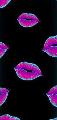 This live wallpaper features a collection of pink lips on a black background, inspired by pop art and tumblr