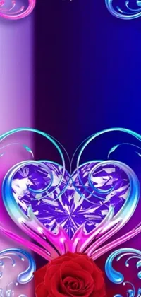 Get a stunning live wallpaper for your phone and adorn your screen with a captivating image of a red rose sitting on top of a purple and blue crystal cubism background