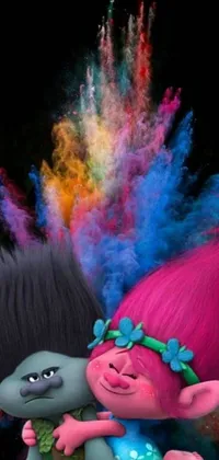 Add a touch of whimsy and color to your phone screen with this live wallpaper featuring two trolls standing together