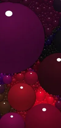 This stunning phone live wallpaper features a dynamic arrangement of liquid metal balls, with a crimson-black color scheme and a mesmerizing ripple effect
