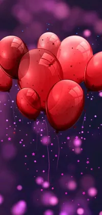 This live wallpaper features a colorful illustration of floating red balloons in a fun, vector art style