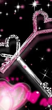 This live wallpaper showcases a glittering pink heart surrounded by sparkling crystals