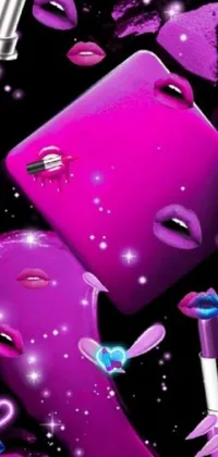 Decorate your phone screen with this beautiful digital art live wallpaper featuring two stunning lipsticks of purple and red tones suspended by a stunning sparkling background