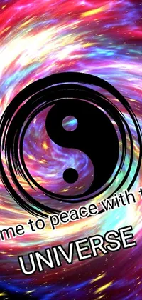 This phone live wallpaper features an iconic sign that reads "come to peace with the universe" against a black and white background