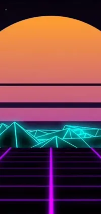 Add a touch of retrofuturism to your phone's background with this stunning neon sunset live wallpaper