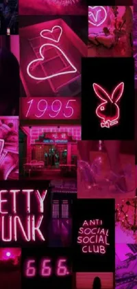 Looking for a stylish wallpaper for your phone? This live wallpaper features a collage of neon signs that all glow in a beautiful, bright pink color