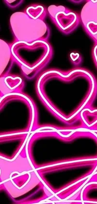 This phone live wallpaper features a cluster of delightful pink hearts against a black backdrop