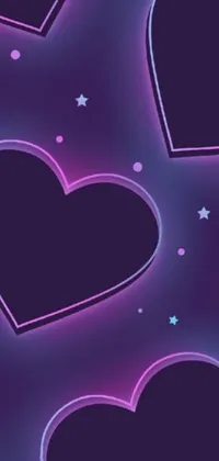 This phone live wallpaper features a stunning display of neon hearts on a purple background