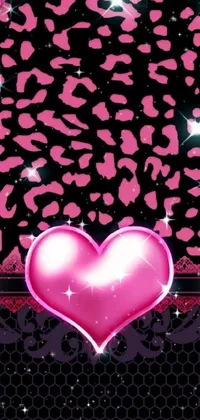 This phone live wallpaper features a bright pink heart placed on a solid black background