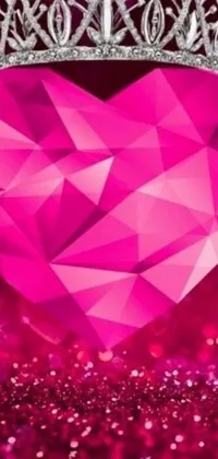 Looking for a trendy and eye-catching live wallpaper for your phone? Look no further than this magnificent pink heart surrounded by a geometric backdrop and stunning pink diamonds