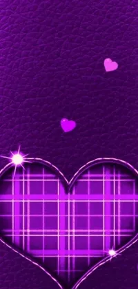 This live wallpaper features a vibrant, purple heart set against a background filled with smaller hearts in various shades of purple