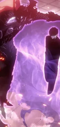 Looking for a dramatic phone wallpaper? This live wallpaper features a mysterious man standing before a glowing purple ball amidst fiery surroundings