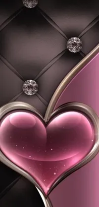 This black and pink live wallpaper for your phone features a heart-shaped digital art piece that dazzles with diamonds reflecting light on its leather-like texture