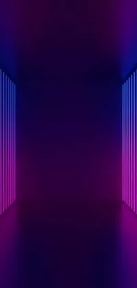 This stylish live phone wallpaper features a dark room illuminated by neon lights in a gradient purple hue reminiscent of light and space art