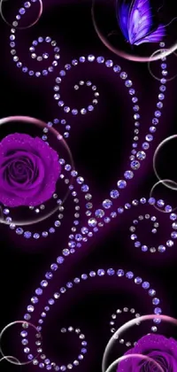 This captivating phone live wallpaper features a bright and bold purple rose surrounded by playful bubbles and a fluttering butterfly