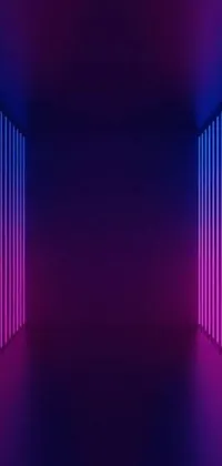 This dark live wallpaper for phones features a neon-lit room in a purple and blue color scheme