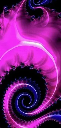 This phone live wallpaper features a stunning digital art design, boasting a fascinating pink and blue spiral pattern set against a black background