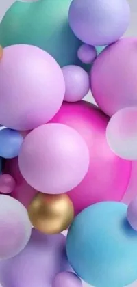 This vibrant live wallpaper features a delightful bunch of multicolored balloons floating on top of each other