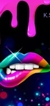 This lively phone live wallpaper features a close-up of beautifully styled, multicolored lips set against a black background