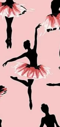 This live phone wallpaper features a group of ballerinas in graceful silhouettes against a soft pink background