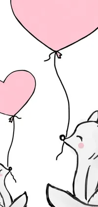 This phone live wallpaper features an endearing couple of cats holding heart-shaped balloons amidst a charming drawing and background image