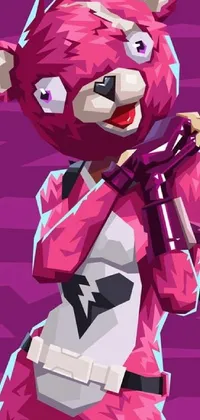 This vibrant phone live wallpaper showcases a confident woman sporting a pink outfit with a baseball bat, surrounded by intricate concept art