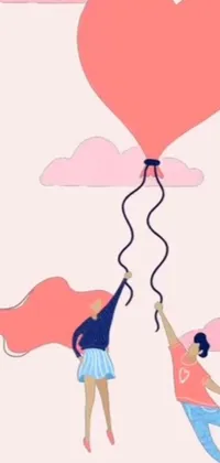 Looking for a phone live wallpaper that exudes a delightful and romantic aura? Look no further than this pink-hued stop motion animated live wallpaper featuring a couple flying with a heart-shaped balloon, complemented by an infinity symbol in the background