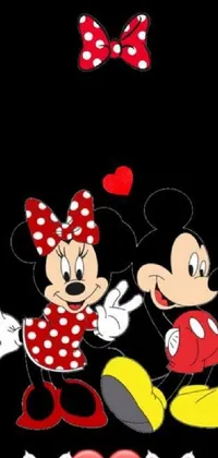 This phone live wallpaper features two popular cartoon characters in a heart shape against a black background, ideal for iPhone 15 users