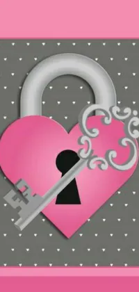 This phone live wallpaper features a heart-shaped lock with a key attached to it in a pop art style design