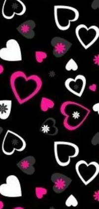 Looking for a stylish live wallpaper for your phone that's customizable to your liking? Check out our black background with pink and white hearts, beautifully adorned with seasonal 🌸 ☀ 🍂 ❄ imagery