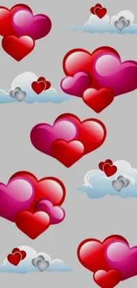 This phone live wallpaper features a delightful design of hearts flying in the sky against a gray background