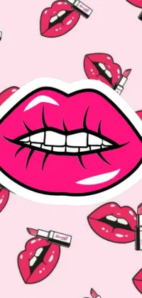 This phone live wallpaper showcases a bold and vibrant lipstick design on a vivid pink background