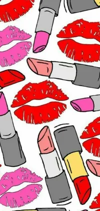 This live phone wallpaper features a collection of lipsticks arranged neatly on a white background