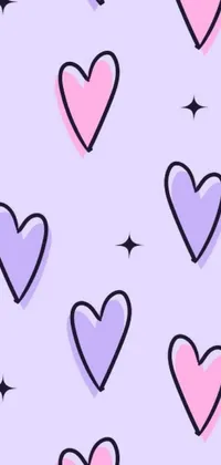 This live wallpaper features a beautiful pattern of hearts on a purple background, perfect for adding a pastel goth aesthetic to your phone