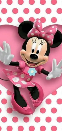 This darling phone live wallpaper features an adorable Minnie Mouse figurine perched atop a hot pink heart, courtesy of Disney's well-known artistry