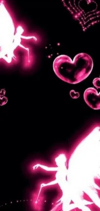 Enhance the look of your phone with this lively live wallpaper featuring pink bubbles and hearts floating on a sleek black background