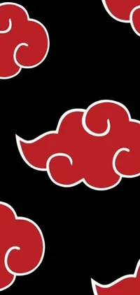 This phone live wallpaper features a striking pattern of red clouds set against a black background