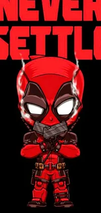 This live phone wallpaper depicts a chibi-style animated version of Deadpool, the iconic antihero from the Marvel universe