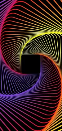 This phone live wallpaper features a colorful spiral on a sleek black background, inspired by stunning abstract illusionism