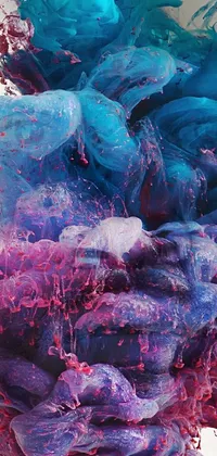 This live wallpaper showcases a stunning abstract design of a purple and blue smoke-like substance