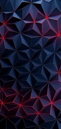 This live wallpaper features a stunning close-up view of a red and black hexagonal background with elements of dark blue and beige